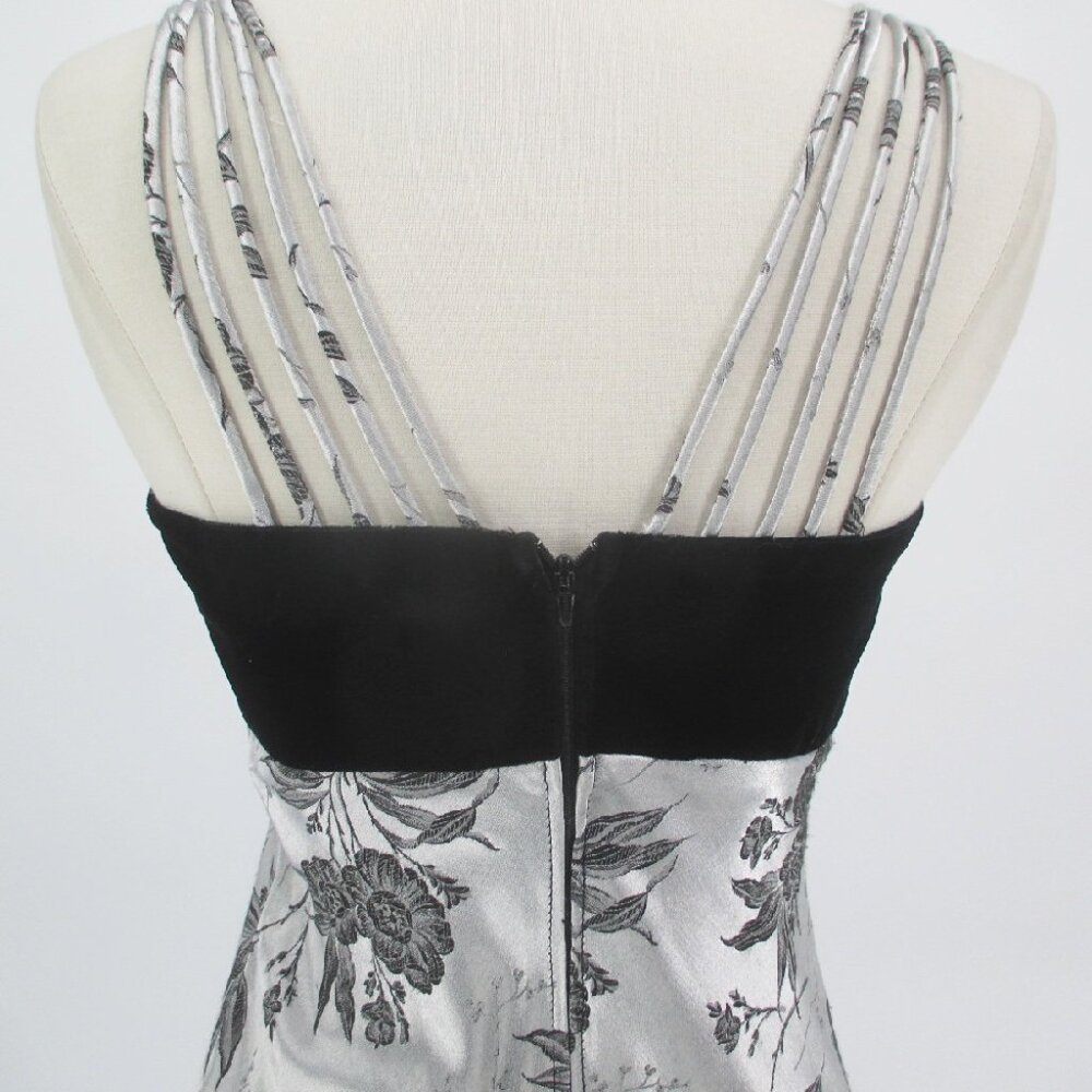 Vintage 90s Velvet Silver Jacquard Party Gown Dress XS - Picture 8 of 11